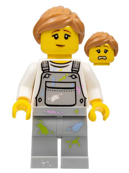 Минифигурка Lego Fence Painter - Female, Light Bluish Gray Overalls with Paint Splotches, Medium Nougat Ponytail City cty0661 U